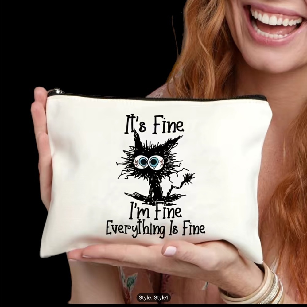 I'm Fine Everything Is Fine Pattern Cosmetic Bag - Picture 2 of 3